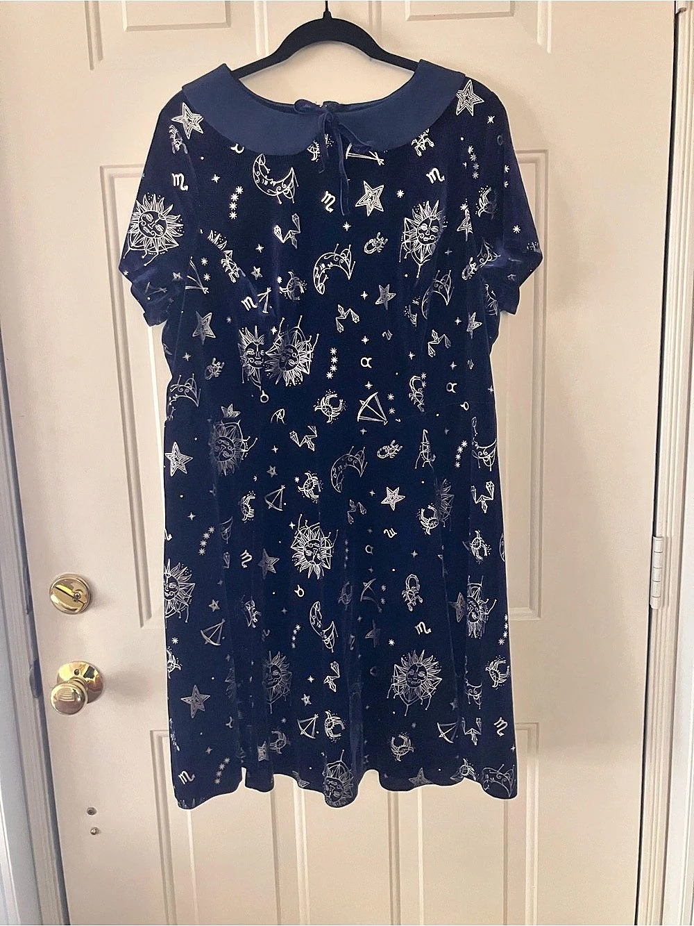 ModCloth x Collectif “Florence” Velvet Skater Dress in Navy and Silver - Picture 3 of 13